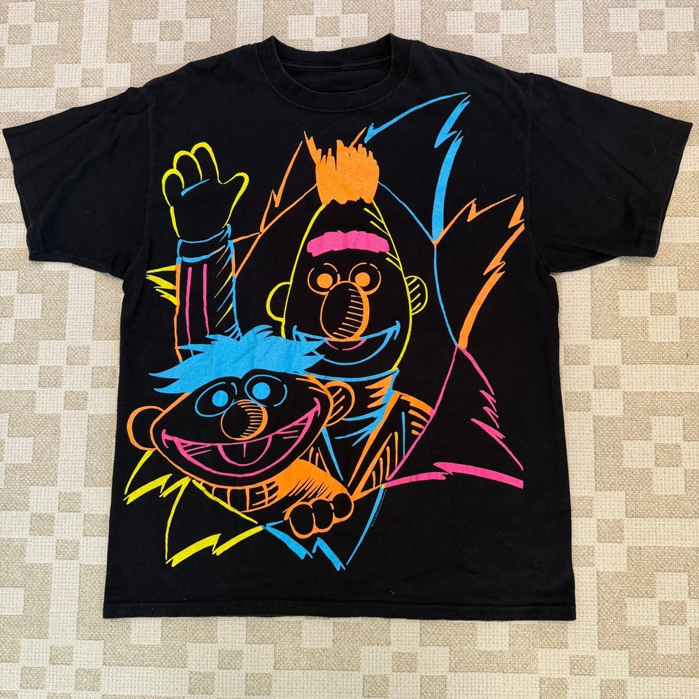 Sesame Street Bert and Ernie Neon Graphic Shirt Mens Large 2008 Sesame Workshop
